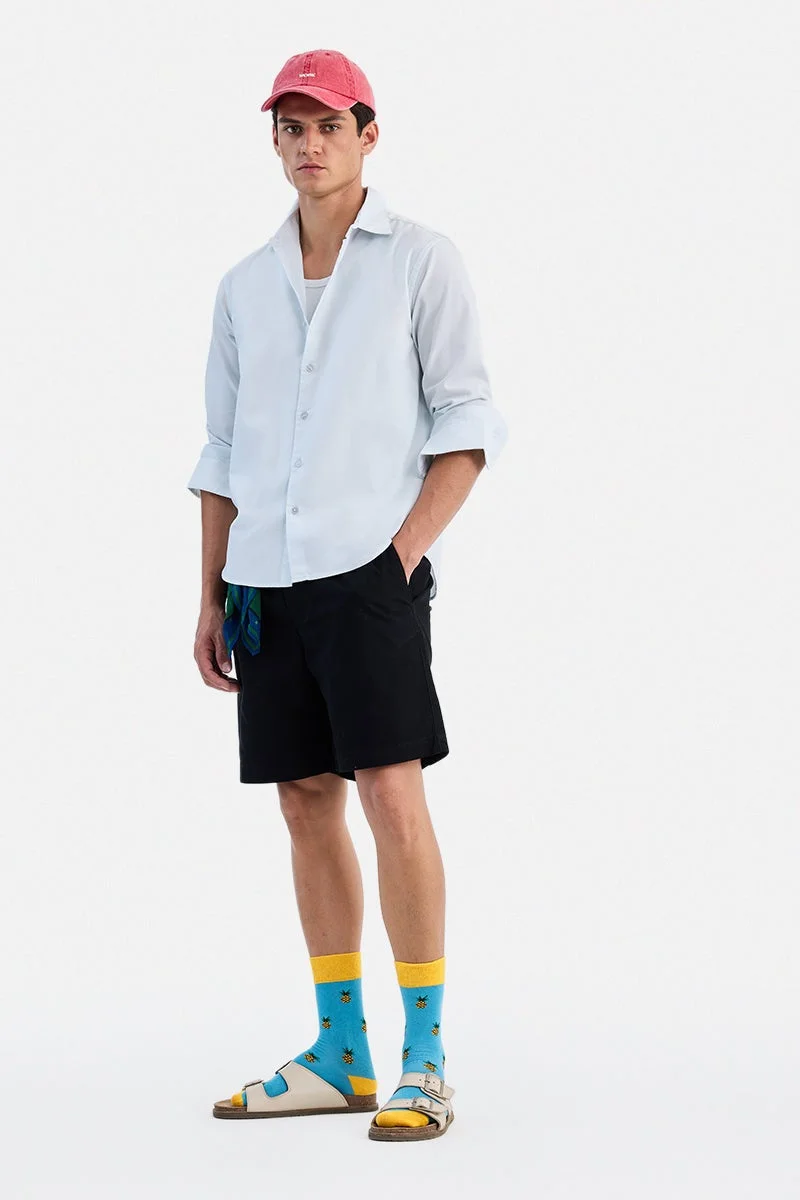 سنيتش Sky Blue Solid Long Sleeve Regular Fit Shirt