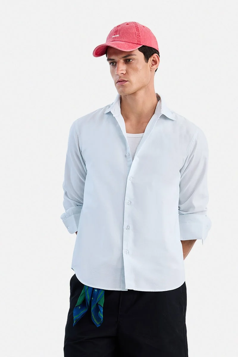 سنيتش Sky Blue Solid Long Sleeve Regular Fit Shirt