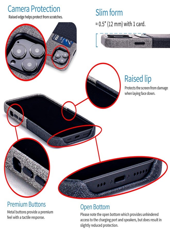 Dockem Wallet Case for iPhone 13 Pro with Built-in Metal Plate for Magnetic Mounting & 1 Lay-Flat Credit Card Holder Pockets Luxe M1, Canvas Style Synthetic Leather (6.1" iPhone 13 Pro, Black/Grey) - Image 4