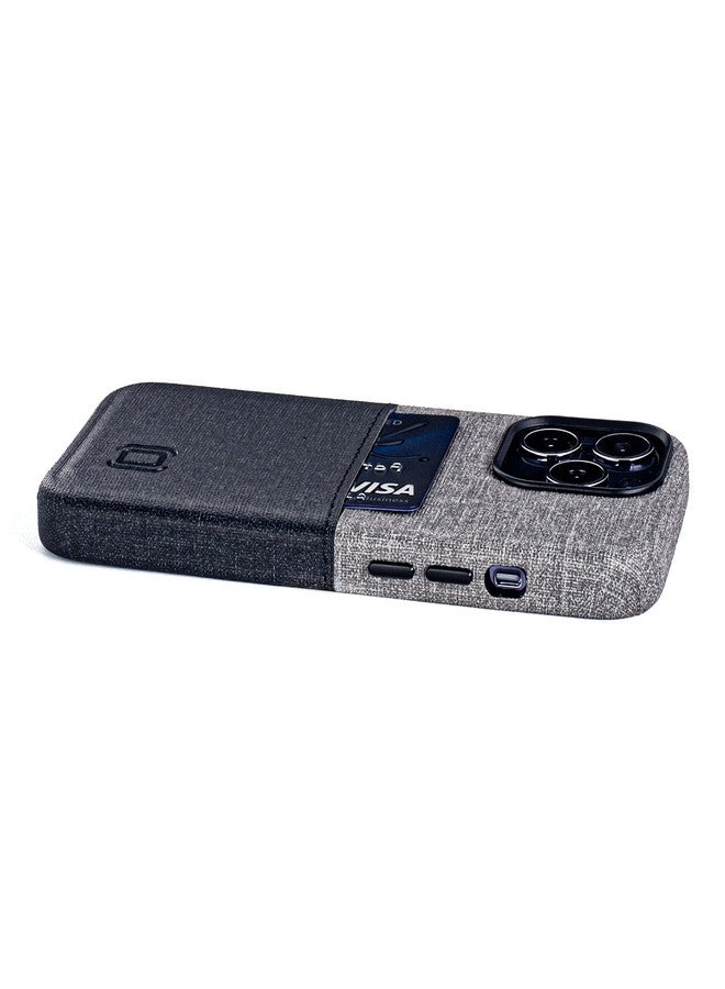 Dockem Wallet Case for iPhone 13 Pro with Built-in Metal Plate for Magnetic Mounting & 1 Lay-Flat Credit Card Holder Pockets Luxe M1, Canvas Style Synthetic Leather (6.1" iPhone 13 Pro, Black/Grey) - Image 5