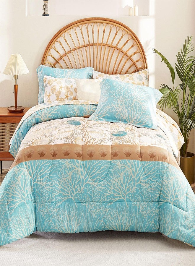 Cmfshape Blue Coastal Queen Size Comforter Set 7 Pieces,Starfish Printed Bedding Bed in A Bag,Soft Microfiber Comforter with Sheet Sets,Pillowcases&Shams for All Season,90x90 - Image 2