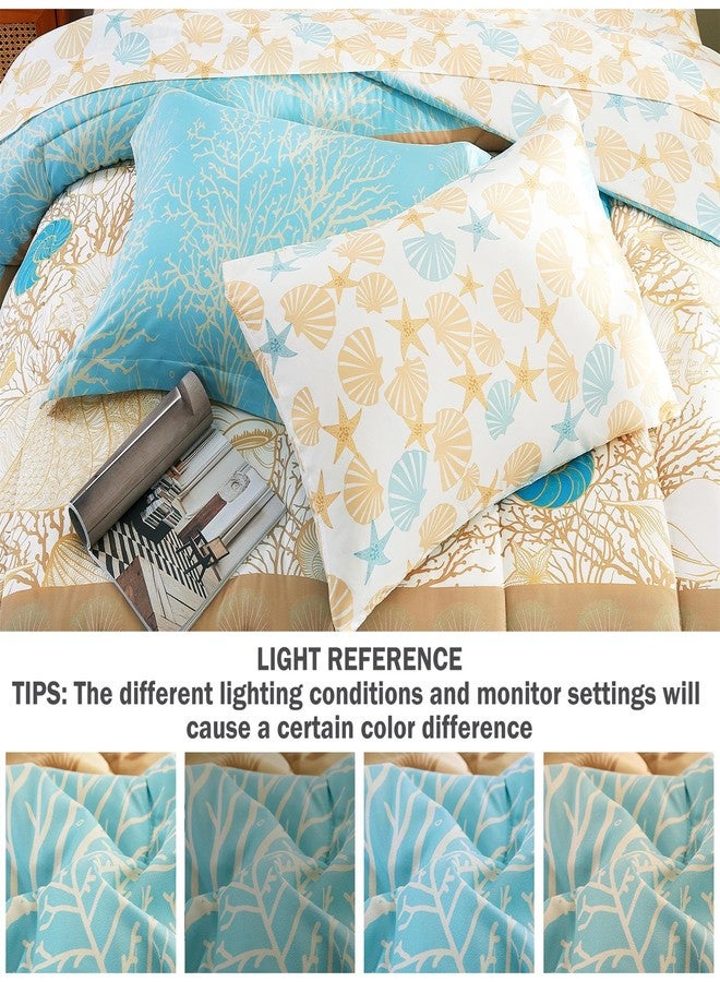 Cmfshape Blue Coastal Queen Size Comforter Set 7 Pieces,Starfish Printed Bedding Bed in A Bag,Soft Microfiber Comforter with Sheet Sets,Pillowcases&Shams for All Season,90x90 - Image 5