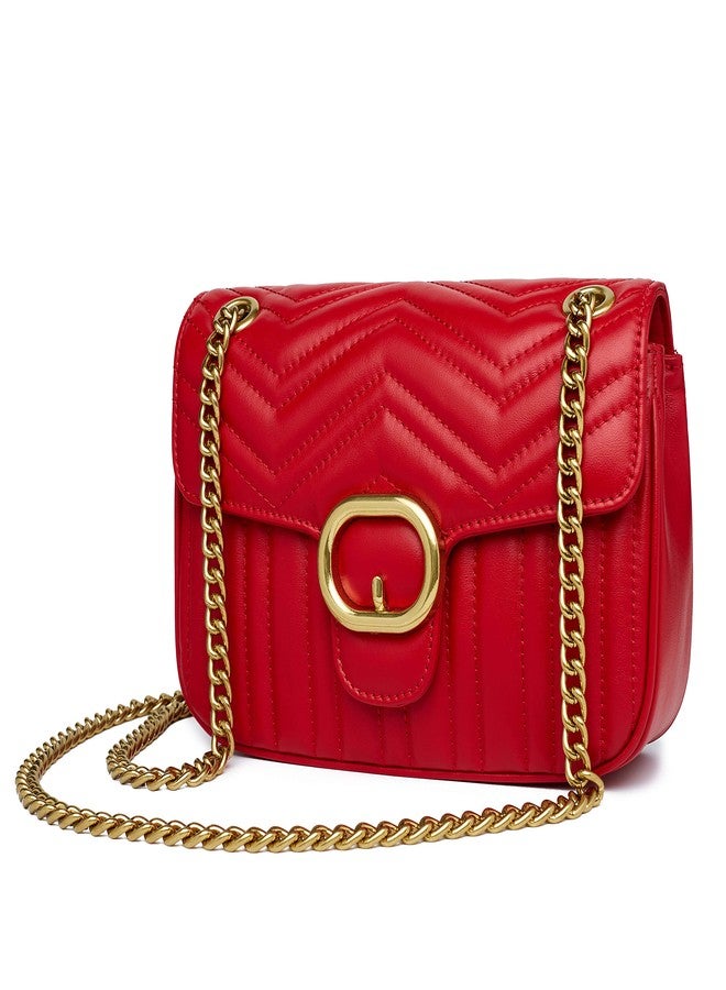 Chrysansmile Quilted Crossbody Bags Red Genuine Leather Clutch Purses Women's Shoulder Handbags With Chain - Image 3