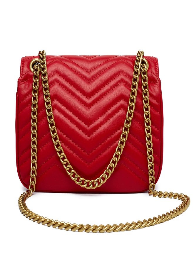 Chrysansmile Quilted Crossbody Bags Red Genuine Leather Clutch Purses Women's Shoulder Handbags With Chain - Image 4