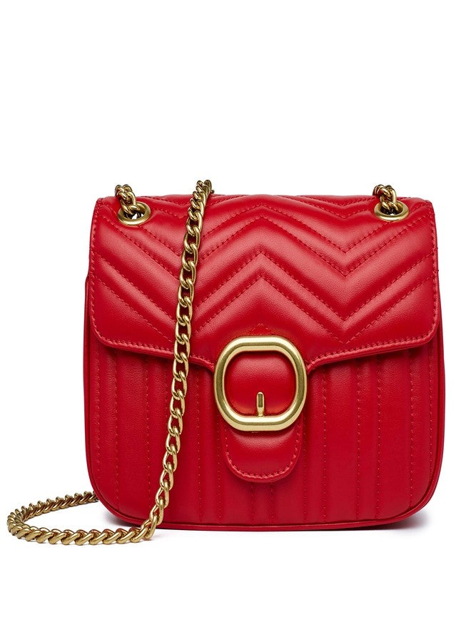 Chrysansmile Quilted Crossbody Bags Red Genuine Leather Clutch Purses Women's Shoulder Handbags With Chain - Image 1