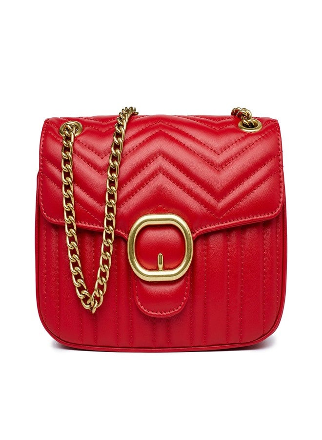 Chrysansmile Quilted Crossbody Bags Red Genuine Leather Clutch Purses Women's Shoulder Handbags With Chain - Image 2