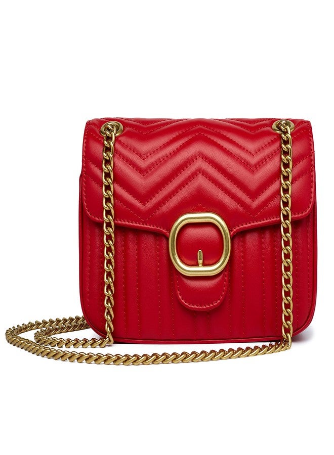 Chrysansmile Quilted Crossbody Bags Red Genuine Leather Clutch Purses Women's Shoulder Handbags With Chain - Image 5