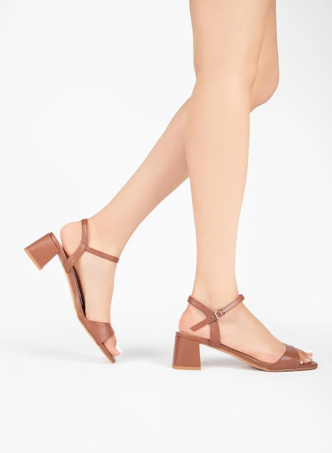 RAID Solid Ankle Strap Block Heel Sandals by Styli