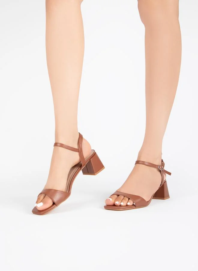 RAID Solid Ankle Strap Block Heel Sandals by Styli