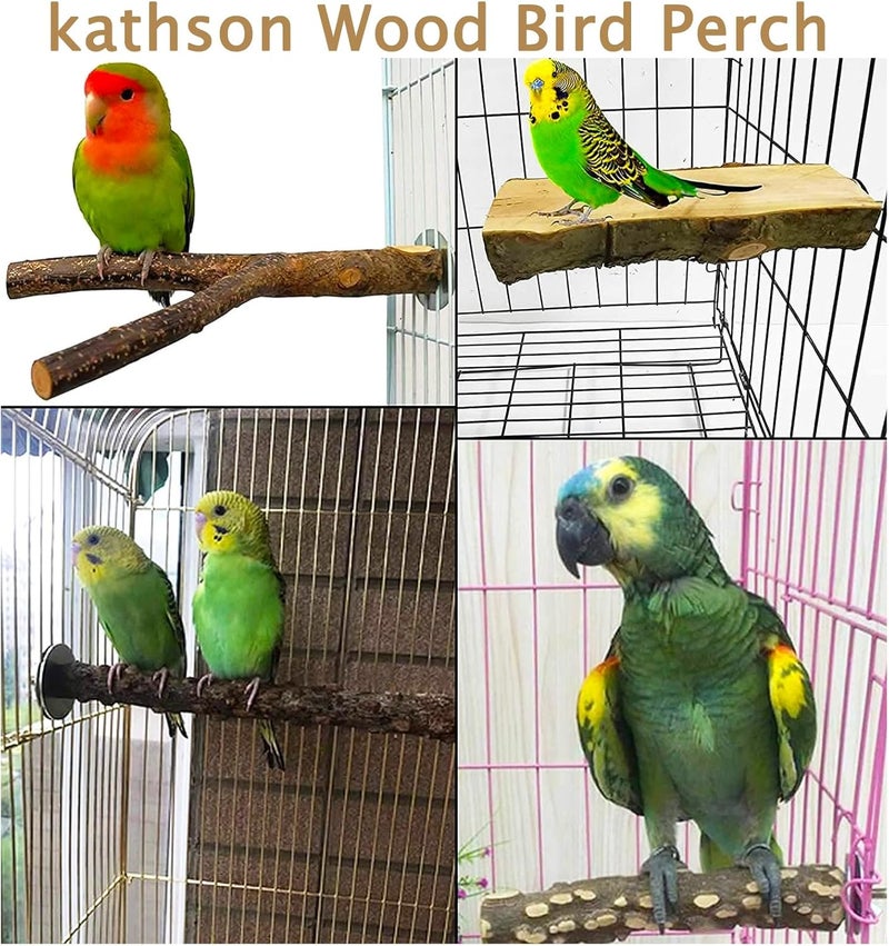 kathson Natural Bird Perches Wood Bird Flat Perch Parrot Swing Parakeet Platform Chew Toys Paw Grinding Stick Cage Accessories Exercise Toy for Cockatiels Budgies Lovebirds Conures Finches - Image 5