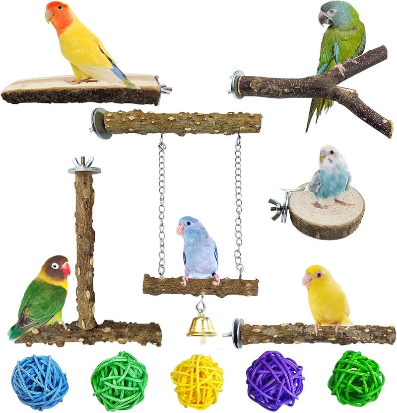 kathson Natural Bird Perches Wood Bird Flat Perch Parrot Swing Parakeet Platform Chew Toys Paw Grinding Stick Cage Accessories Exercise Toy for Cockatiels Budgies Lovebirds Conures Finches - Image 1