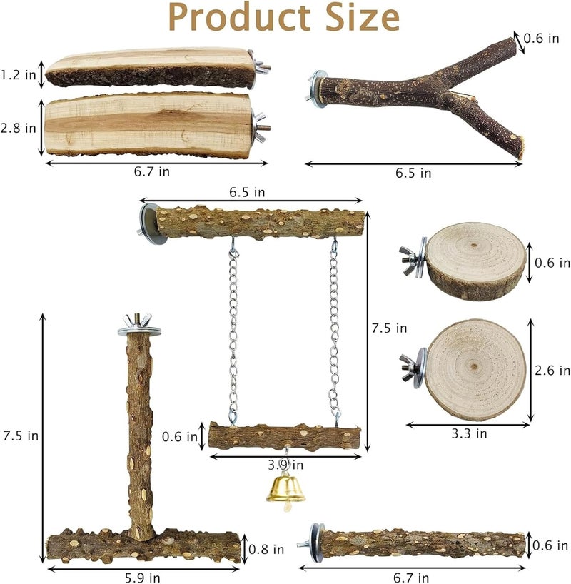 kathson Natural Bird Perches Wood Bird Flat Perch Parrot Swing Parakeet Platform Chew Toys Paw Grinding Stick Cage Accessories Exercise Toy for Cockatiels Budgies Lovebirds Conures Finches - Image 2