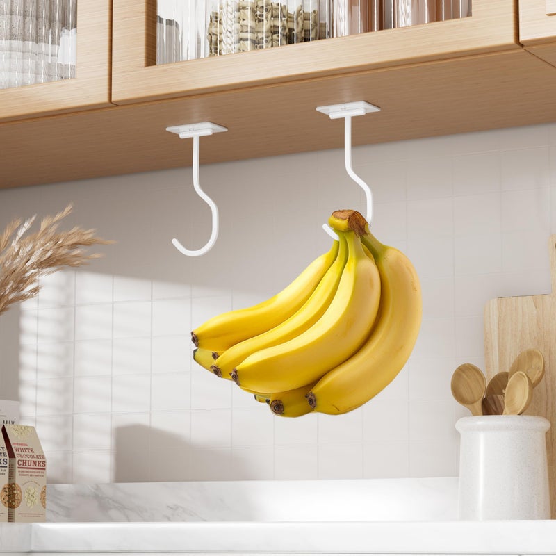 bussdis Banana Hook Under Cabinet: Foldable Banana Hanger Adhesive, Hanging Banana Holder, Stick On, Premium Material, Can Hold 20 Bananas, White - Image 2