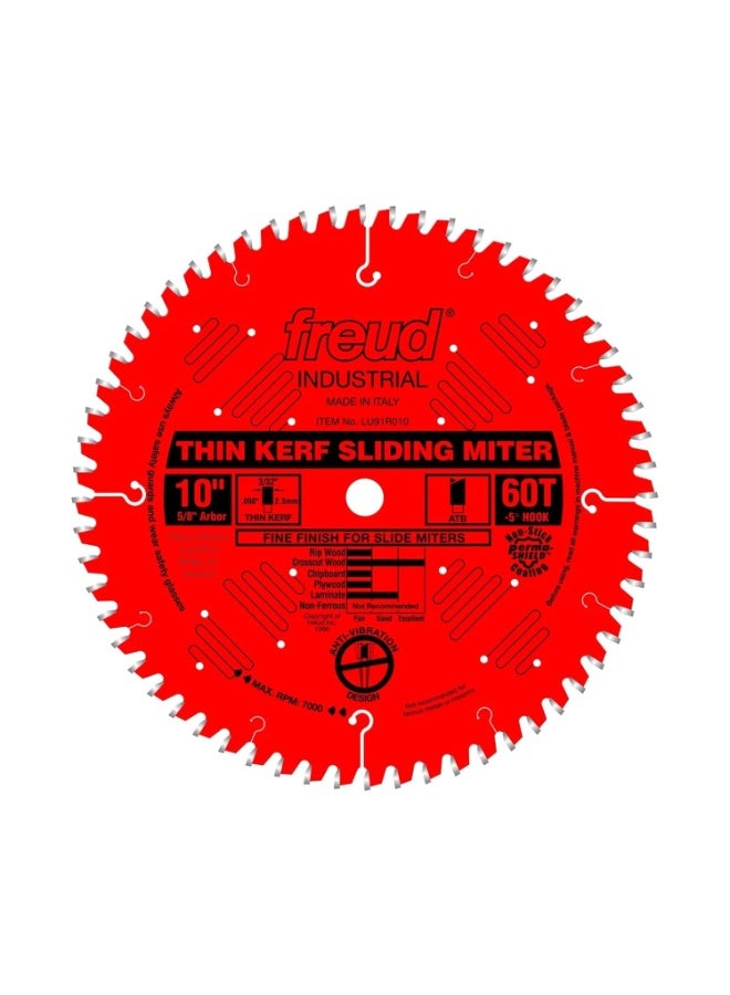 freud Freud Thin Kerf Sliding Compound Miter Saw Blade with Premium Tico Hi-Density Carbide Crosscutting Blend for Maximum Performance - 10" Diameter, 60 Teeth, ATB Grind - LU91R010  - Image 1