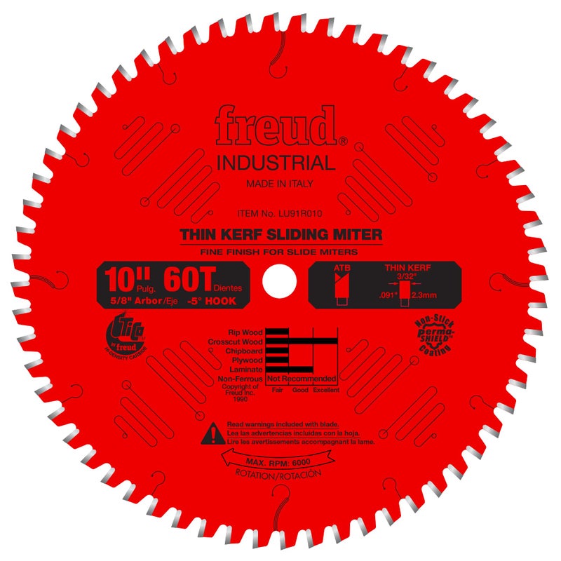 Freud LU91R010: 10" Thin Kerf Sliding Compound Miter Saw Blade - Image 1