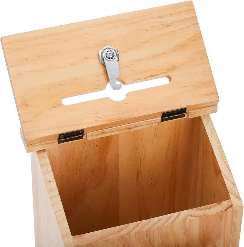 ZENFUN Wooden Suggestion Box with 50 Free Suggestion Cards, Natural Pinewood Ballot Comment Box Donation Box with Locking Hinged Lid for Countertop or Wall Mounted, 8.6" x 6.8" x 10" - Image 4