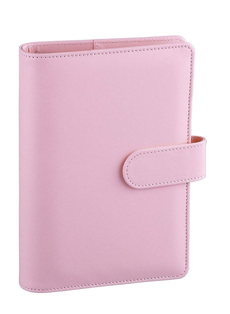 SYOSI A6 PU Leather Notebook Binder Refillable 6 Ring Binder for A6 Filler Paper, Loose Leaf Personal Planner Binder Cover with Magnetic Buckle, Pink  - Image 4