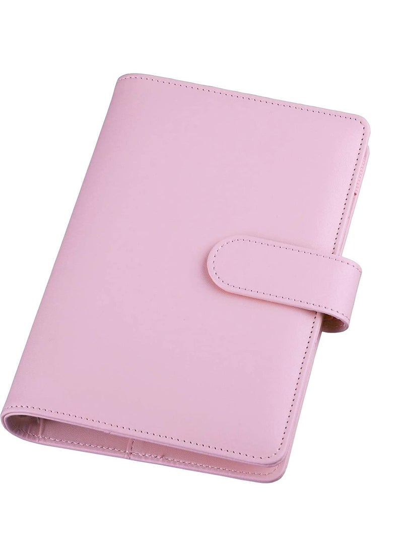 SYOSI A6 PU Leather Notebook Binder Refillable 6 Ring Binder for A6 Filler Paper, Loose Leaf Personal Planner Binder Cover with Magnetic Buckle, Pink  - Image 1