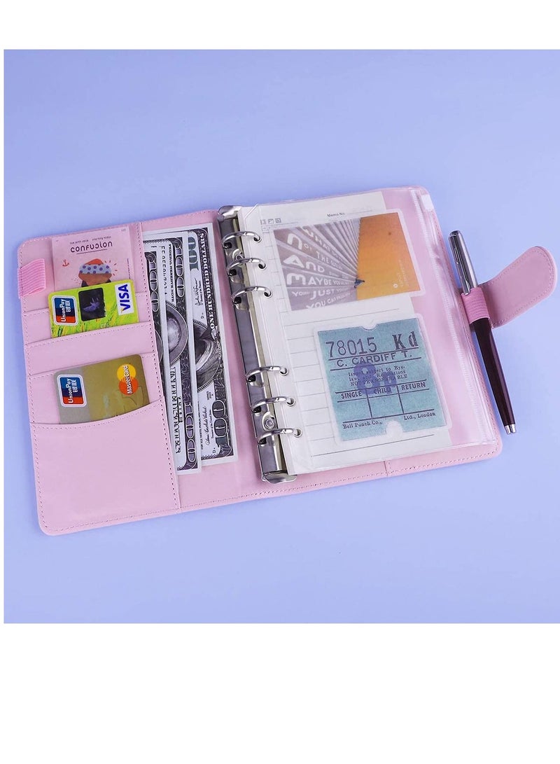 SYOSI A6 PU Leather Notebook Binder Refillable 6 Ring Binder for A6 Filler Paper, Loose Leaf Personal Planner Binder Cover with Magnetic Buckle, Pink  - Image 3
