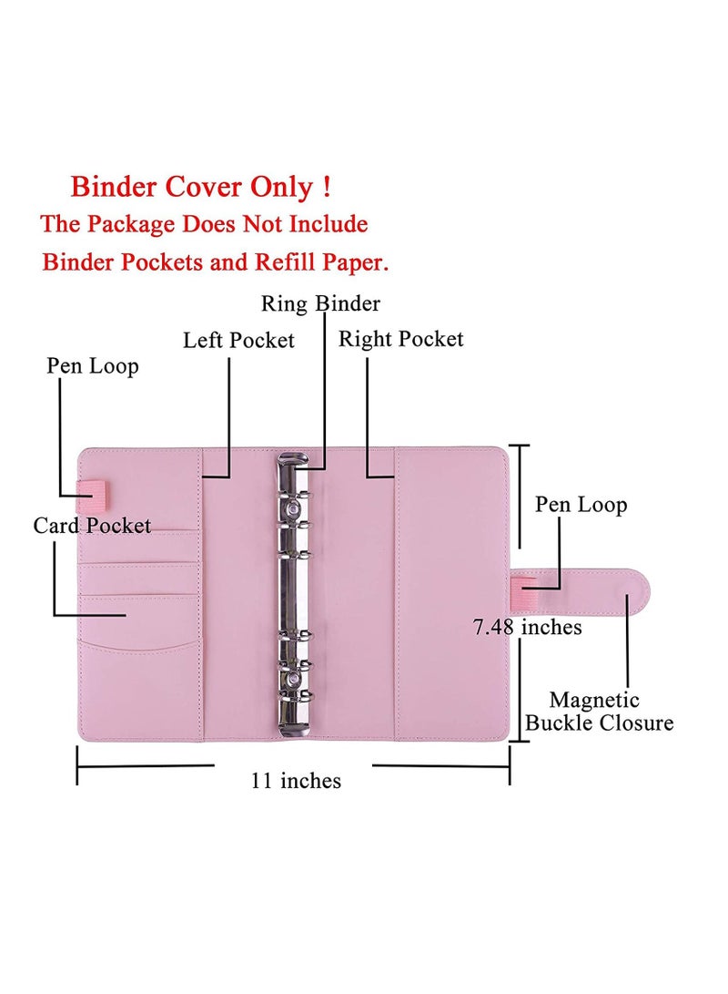 SYOSI A6 PU Leather Notebook Binder Refillable 6 Ring Binder for A6 Filler Paper, Loose Leaf Personal Planner Binder Cover with Magnetic Buckle, Pink  - Image 2