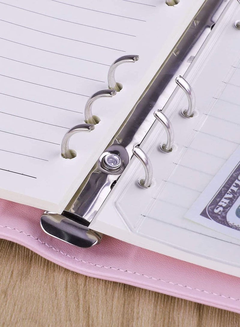 SYOSI A6 PU Leather Notebook Binder Refillable 6 Ring Binder for A6 Filler Paper, Loose Leaf Personal Planner Binder Cover with Magnetic Buckle, Pink  - Image 5