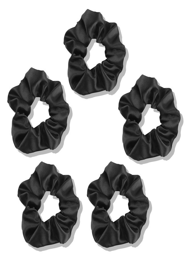 sunshinemall Satin Scrunchies for Women, 5 PCS Black Silky Hair Ties for Hair Sleep - No Crease Hair Ties - Frizz-Free, Gentle Elastic Hair Bands for Thick & Thin Hair - Image 1