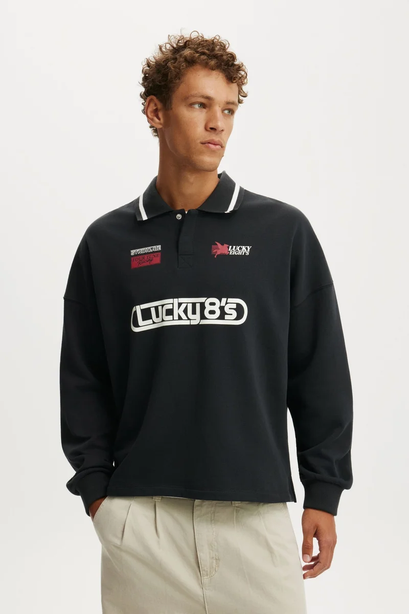 CROPPED FIT GRAPHIC FLEECE POLO