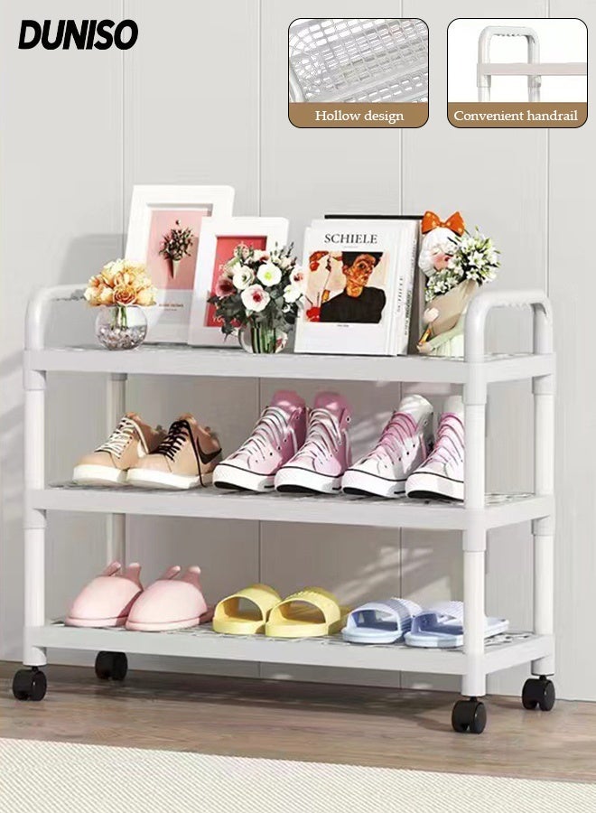 DUNISO رف أحذية بثلاثة طوابق، رف تخزين بعجلات، تخزين أحذية متحرك قائم بذاته مع مقابض، لغرفة النوم، الخزانة، غرفة المعيشة، المدخل - Image 1