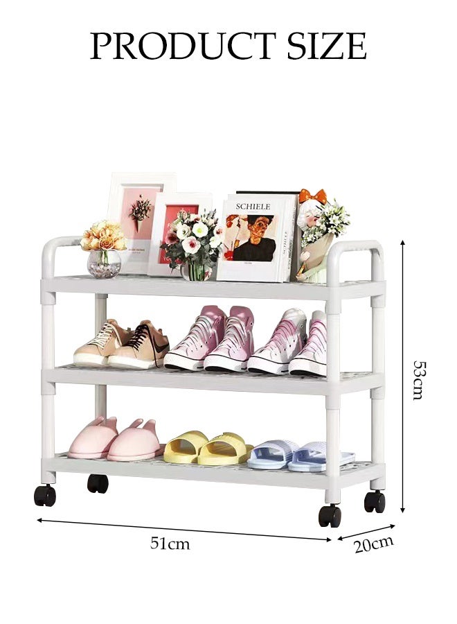 DUNISO رف أحذية بثلاثة طوابق، رف تخزين بعجلات، تخزين أحذية متحرك قائم بذاته مع مقابض، لغرفة النوم، الخزانة، غرفة المعيشة، المدخل - Image 2