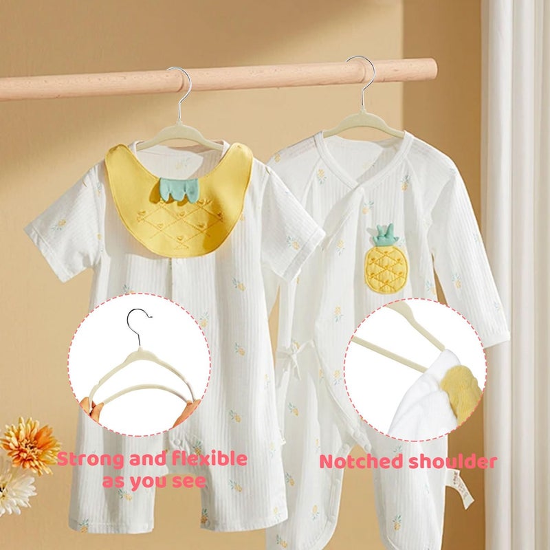 مانجوتري علاقات الأطفال المخملية من مانغوتري بطول 28 سم، علاقات معطف للأطفال غير قابلة للانزلاق مع خطاف دوار 360 درجة، علاقات أطفال فائقة النحافة من اللباد لملابس الرضع والأطفال الصغار، عبوة من 48 قطعة (بيج) - Image 4