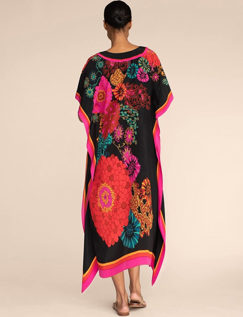 Eddoyee Kaftan Dresses for Women Batwing Sleeve Caftans Plus Size V Neck Beach Cover Up - Image 3