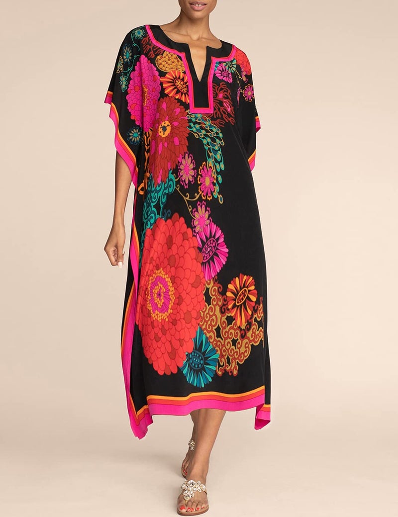 Eddoyee Kaftan Dresses for Women Batwing Sleeve Caftans Plus Size V Neck Beach Cover Up - Image 2
