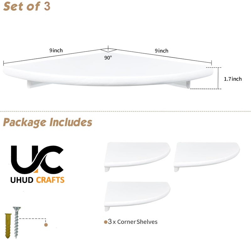 UHUD CRAFTS Corner Floating Shelves for Wall Decor Set of 3, Wall Mounted Rounded Corner Book Shelves for Kids Bedroom & Books, Decorative Storage Shelf for Bathroom & Living Room Decor - White - Image 2