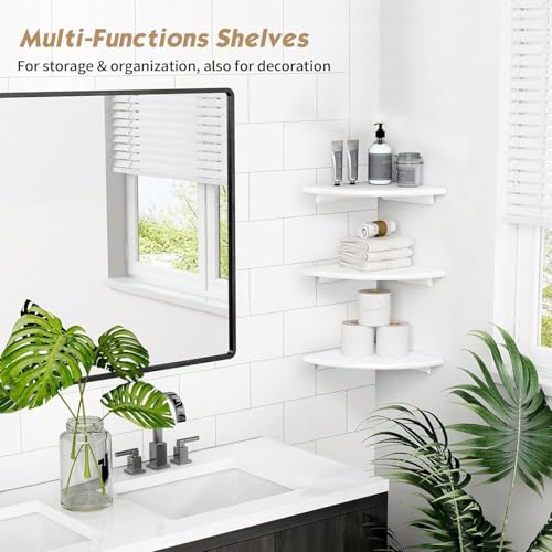 UHUD CRAFTS Corner Floating Shelves for Wall Decor Set of 3, Wall Mounted Rounded Corner Book Shelves for Kids Bedroom & Books, Decorative Storage Shelf for Bathroom & Living Room Decor - White - Image 3