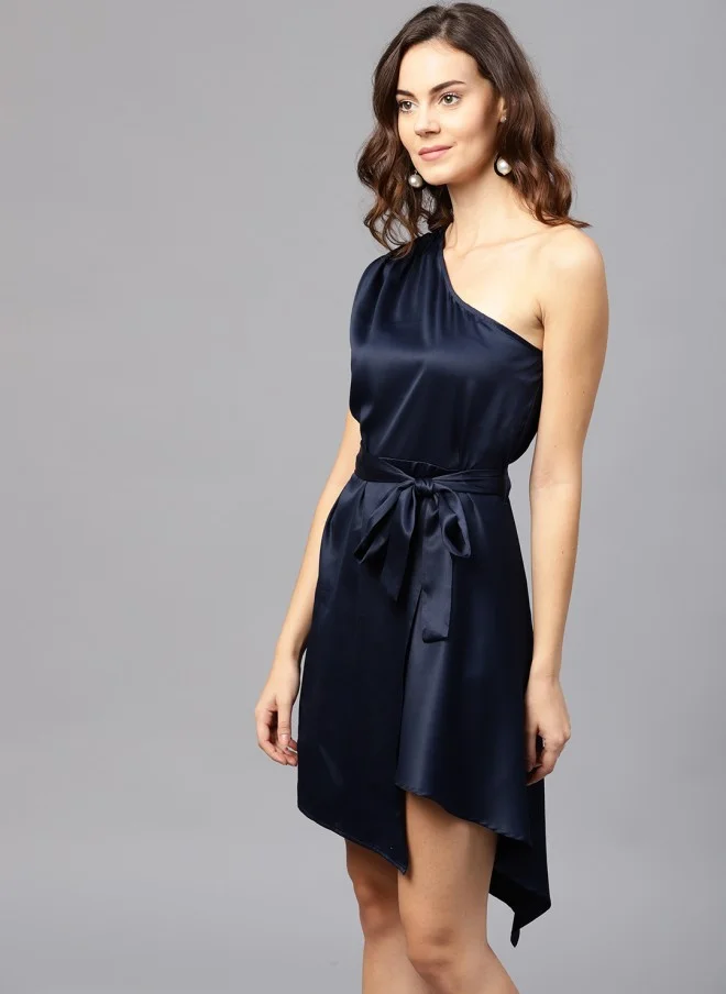 STREET 9 Navy Blue One Shoulder Fit & Flare Dress for Women