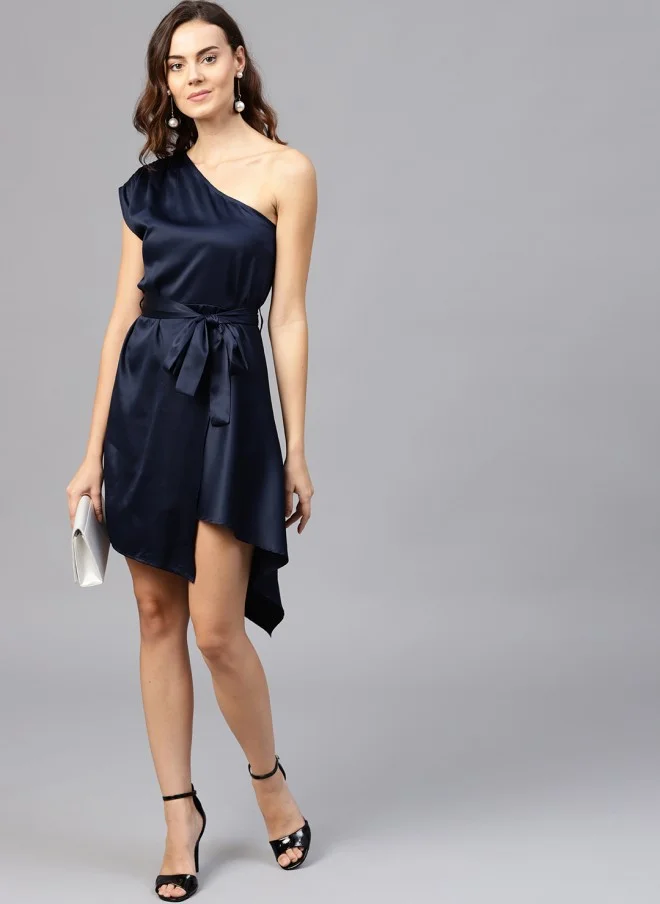 STREET 9 Navy Blue One Shoulder Fit & Flare Dress for Women