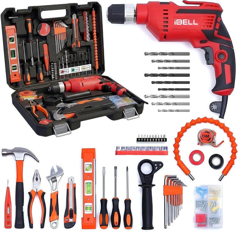 آي بيل طقم مثقاب تأثير iBELL IBL TD13-100 بقوة 650 واط مع 115 ملحقًا | ظرف أوتوماتيكي 13 مم | سرعة متغيرة | أمامي/خلفي | صندوق BMC | حفر الخشب والمعادن والخرسانة | مجموعة أدوات منزلية للعمل اليدوي - Image 1