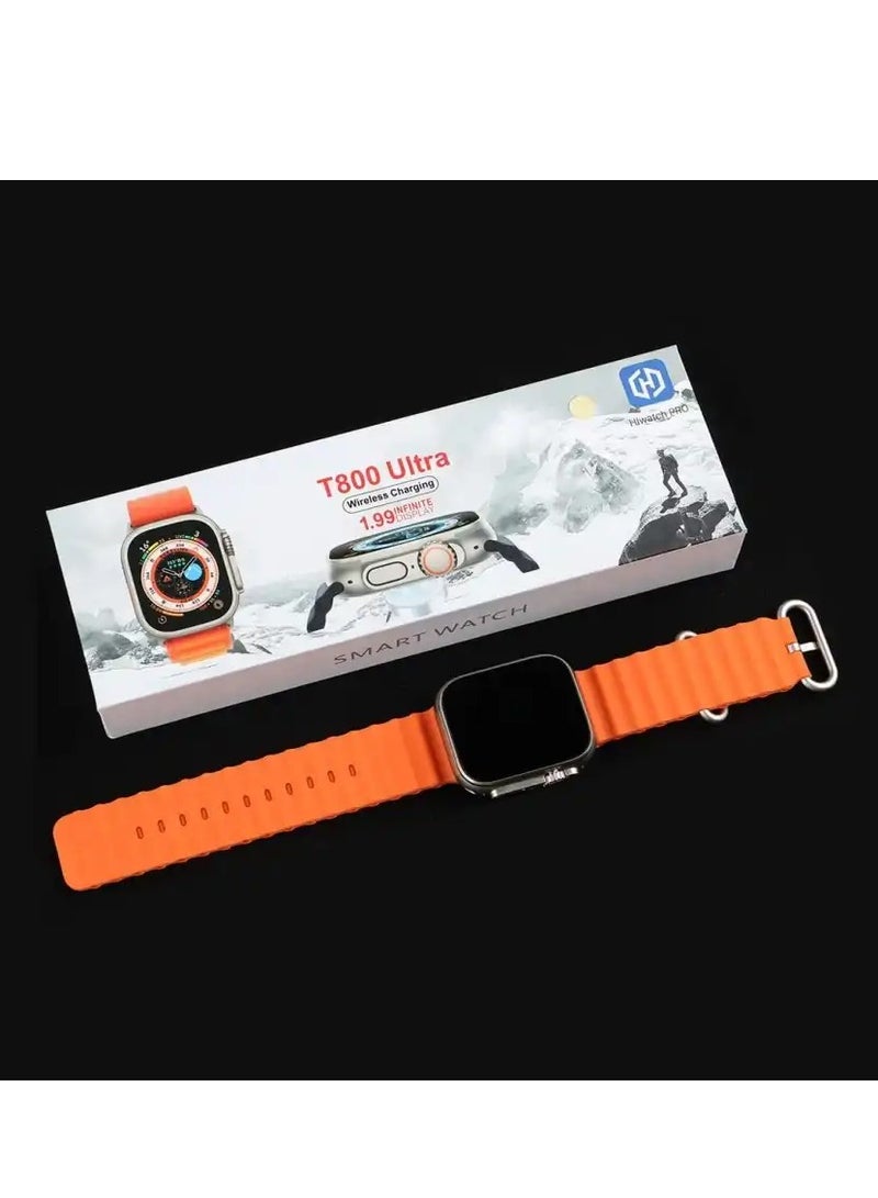 T800 Ultra Smart Watch for Men & Women - Fitness Activity, Heart Rate, Step Counter & Trackers - 1.99 infinite Display, Bluetooth with Android & iOS Compatible (Orange)
