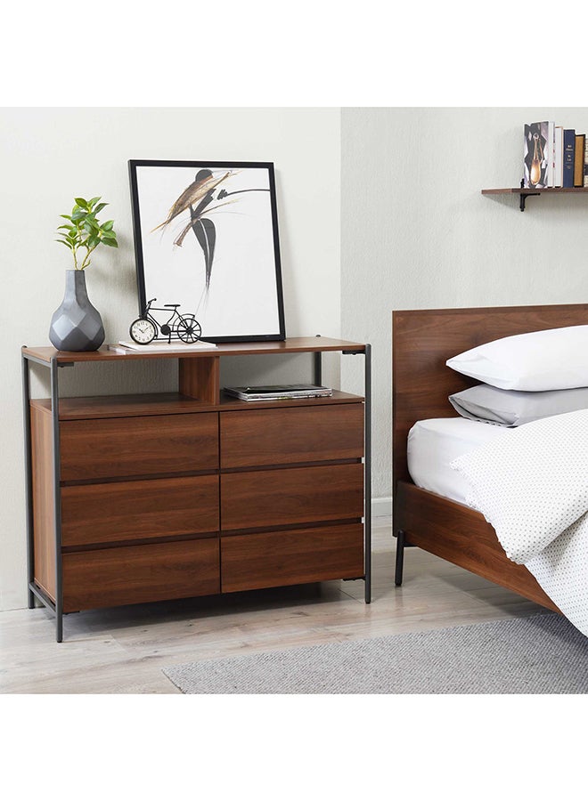 Pan Home Melina Chest Of Drawer With 6 Drawers Walnut Veneer - Matt Grey | Wipe Clean With A Soft, Dry Cloth | Mdf | Drawers, Storage  - Image 2