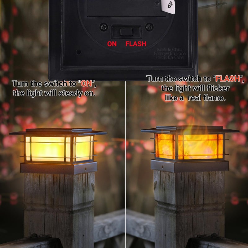 Dynaming 6 Pack Solar Post Cap Lights Outdoor with Flickering Flame Light, Fence Post Solar Lights Fit for 4x4 5x5 6x6 Vinyl/Wooden Posts, High Brightness SMD LED Lighting Decor for Garden Deck Patio - Image 5