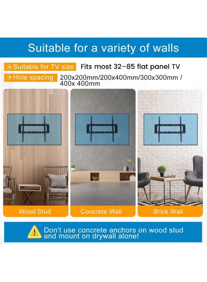 أزتك حامل جدار تلفاز ثابت متين للشاشات من 32 إلى 85 إنش (LED، LCD، OLED) بحد أقصى VESA 600x400 وسعة تحميل 75 كجم، تصميم منخفض البروفايل ونحيف، هيكل فولاذي متين (أسود) - Image 5