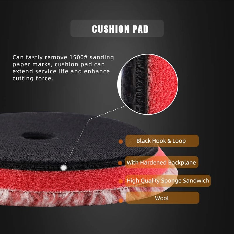 SPTA Wool Polishing Pads, 2Pcs 5 Inch (125mm) Wool Cutting Pad, Short Hair Wool Buffing and Polishing Pad Set, Wool Buffing Wheel for Heavy Cut for 5 Inch Car Polisher Polishing, Buffing and Cutting - Image 2