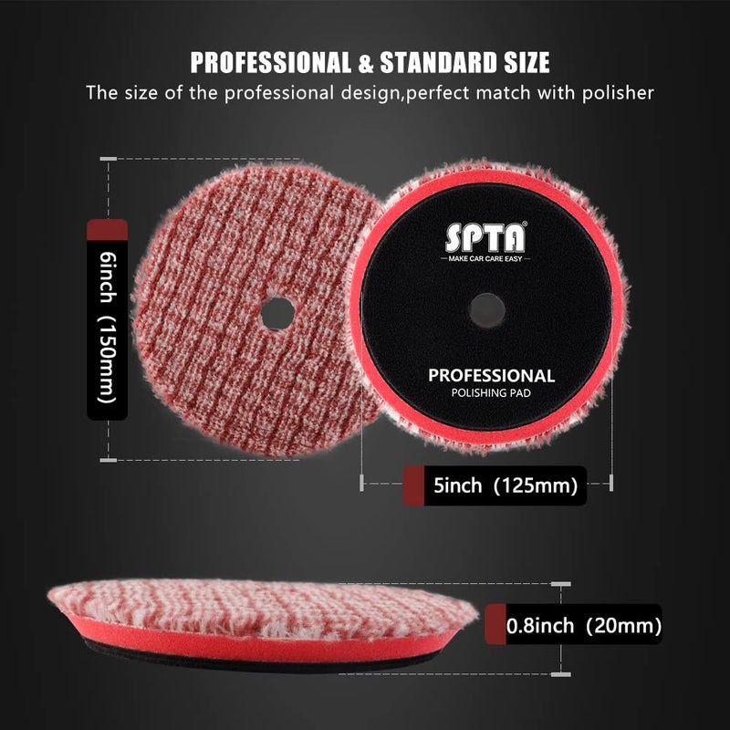 SPTA Wool Polishing Pads, 2Pcs 5 Inch (125mm) Wool Cutting Pad, Short Hair Wool Buffing and Polishing Pad Set, Wool Buffing Wheel for Heavy Cut for 5 Inch Car Polisher Polishing, Buffing and Cutting - Image 3