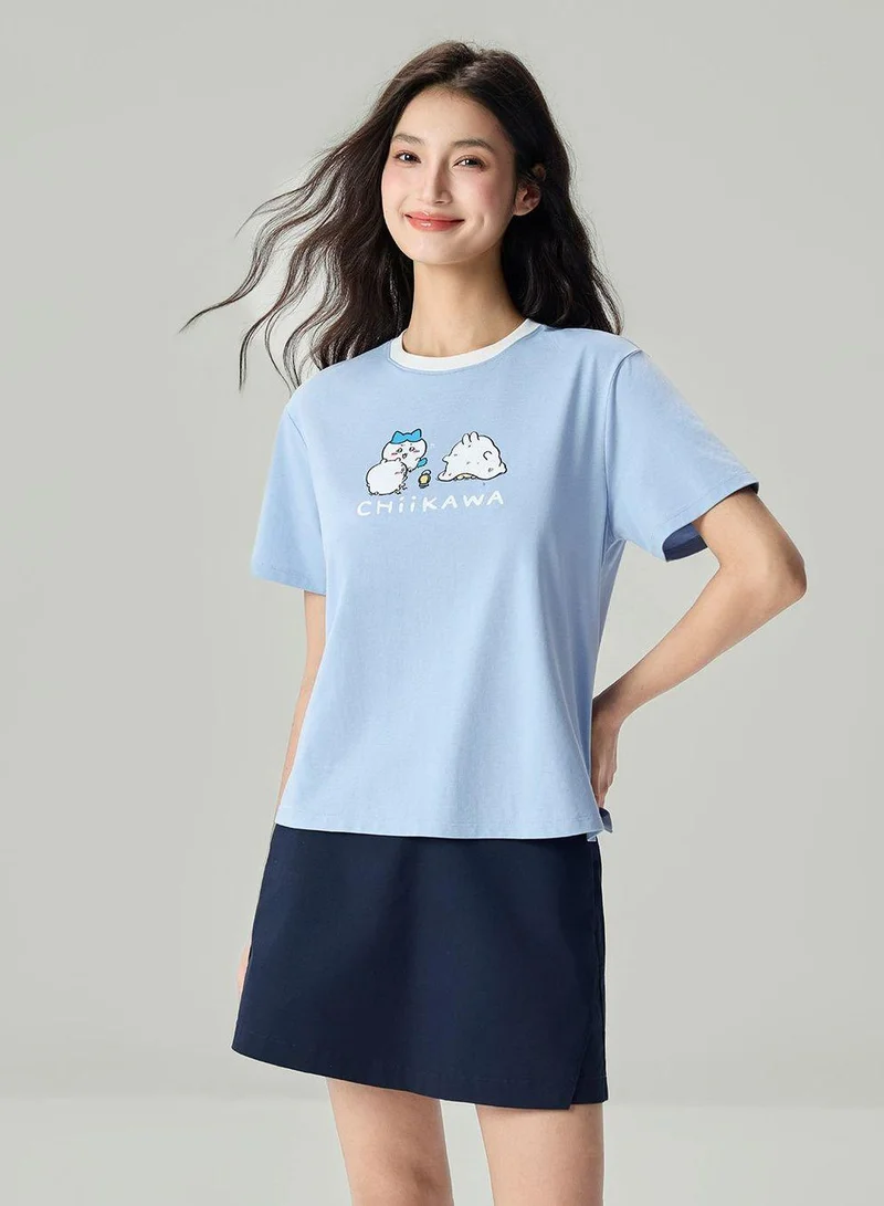 Women's Chiikawa Subdued Blue Boyfriend Fit Graphic Tee