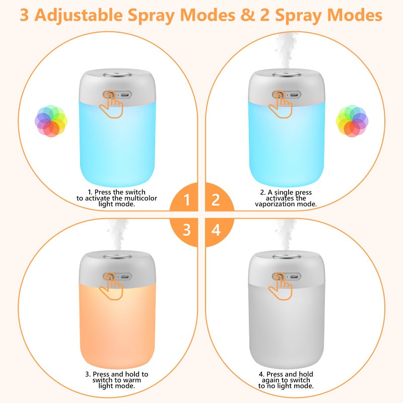 BAMCOO Portable Small Humidifier, 650ml Colorful Mini Humidifier for Bedroom, Office Desktop, Baby Room, Plants, Cool Mist Humidifiers(Light Gray) - Image 5