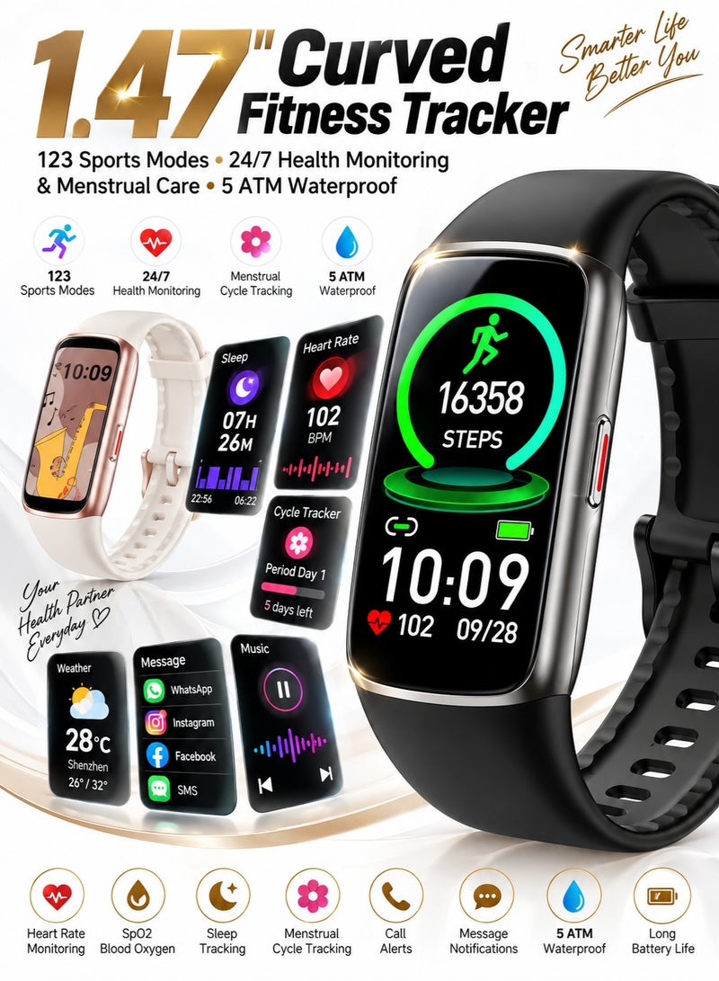 TANMASHI Fitness Trackers with 1.47" Curved Touch Screen, Fitness Tracker Watch with 123 Sport Modes, Step Tracker Watch Heart Rate Sleep Monitor, Smart Watch 30-Day Long Battery Life Waterproof Fitness Watch for Men Women - Image 1