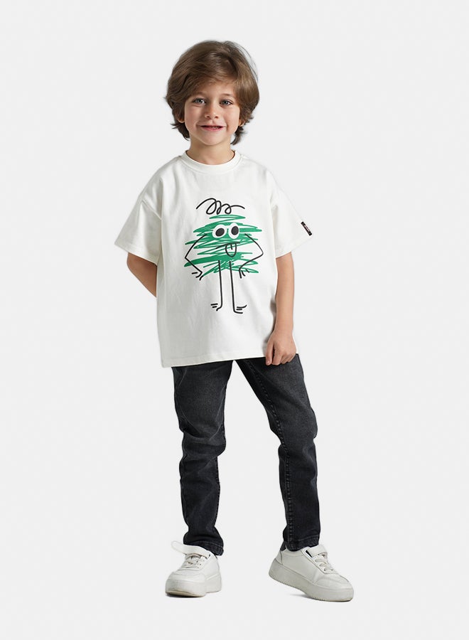 ريمينت تيشرت للاولاد برسمة خربشة ابيض داكن  - Image 2
