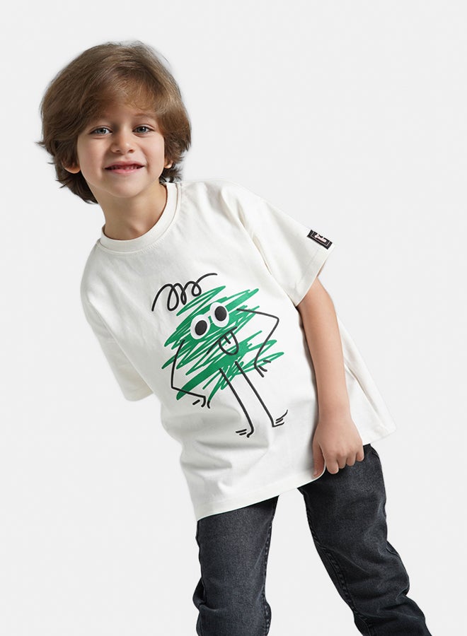 ريمينت تيشرت للاولاد برسمة خربشة ابيض داكن  - Image 1