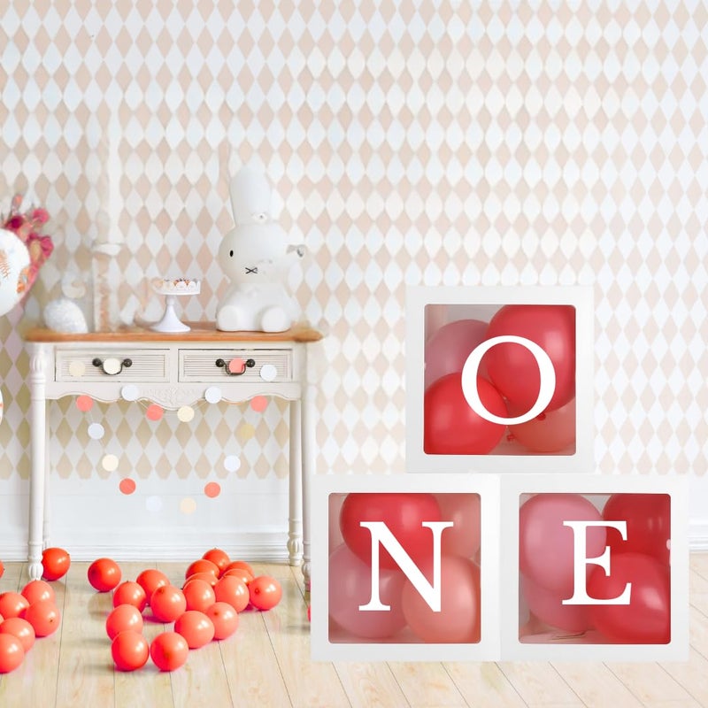 ONE Balloon Box Set Stylish Lettered Decor for First Birthday Aniversary Celebration 4 Pcs One Box For Baby Girl 1St Birthday First Birthday Baby Boy Decorations For One Birthday