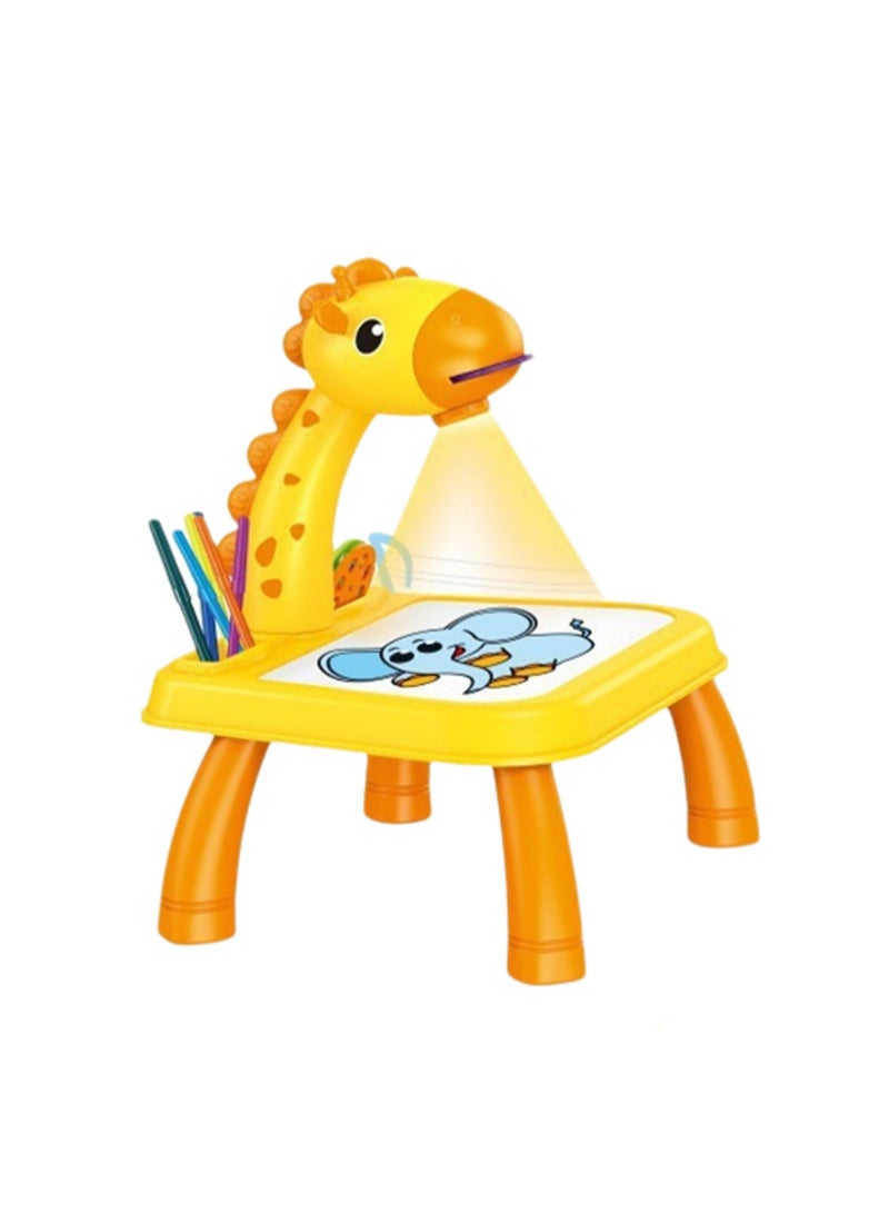طاولة عرض على شكل زرافة صفراء، جهاز عرض للرسم للأطفال مع مصباح يدوي، لعبة عرض شرائح، طاولة رسم تتبعية مع موسيقى خفيفة، مناسبة لهدايا ألعاب تعلم الفن المبكر - Image 1